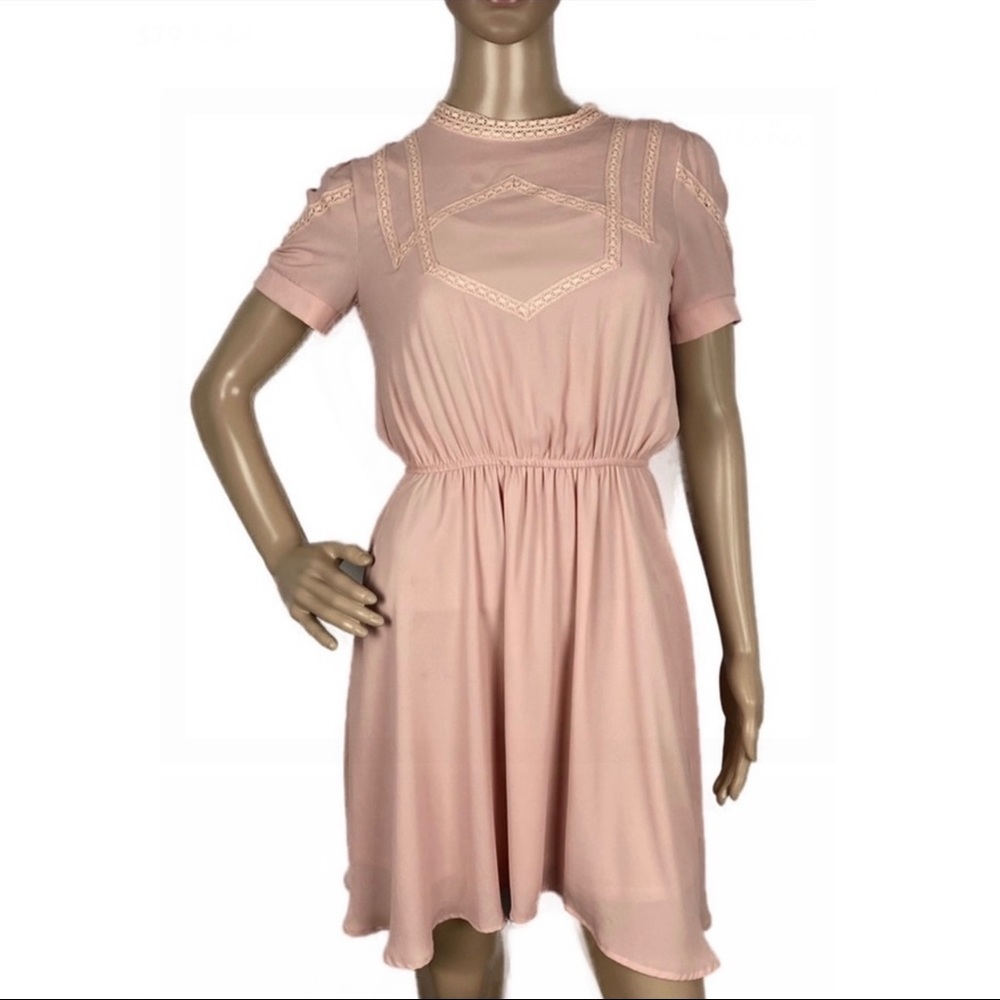 PARKER PINK EMBROIDERED SHORT SLEEVE MINI DRESS